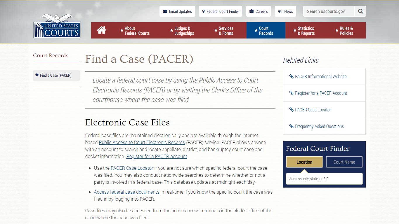Find a Case (PACER) | United States Courts