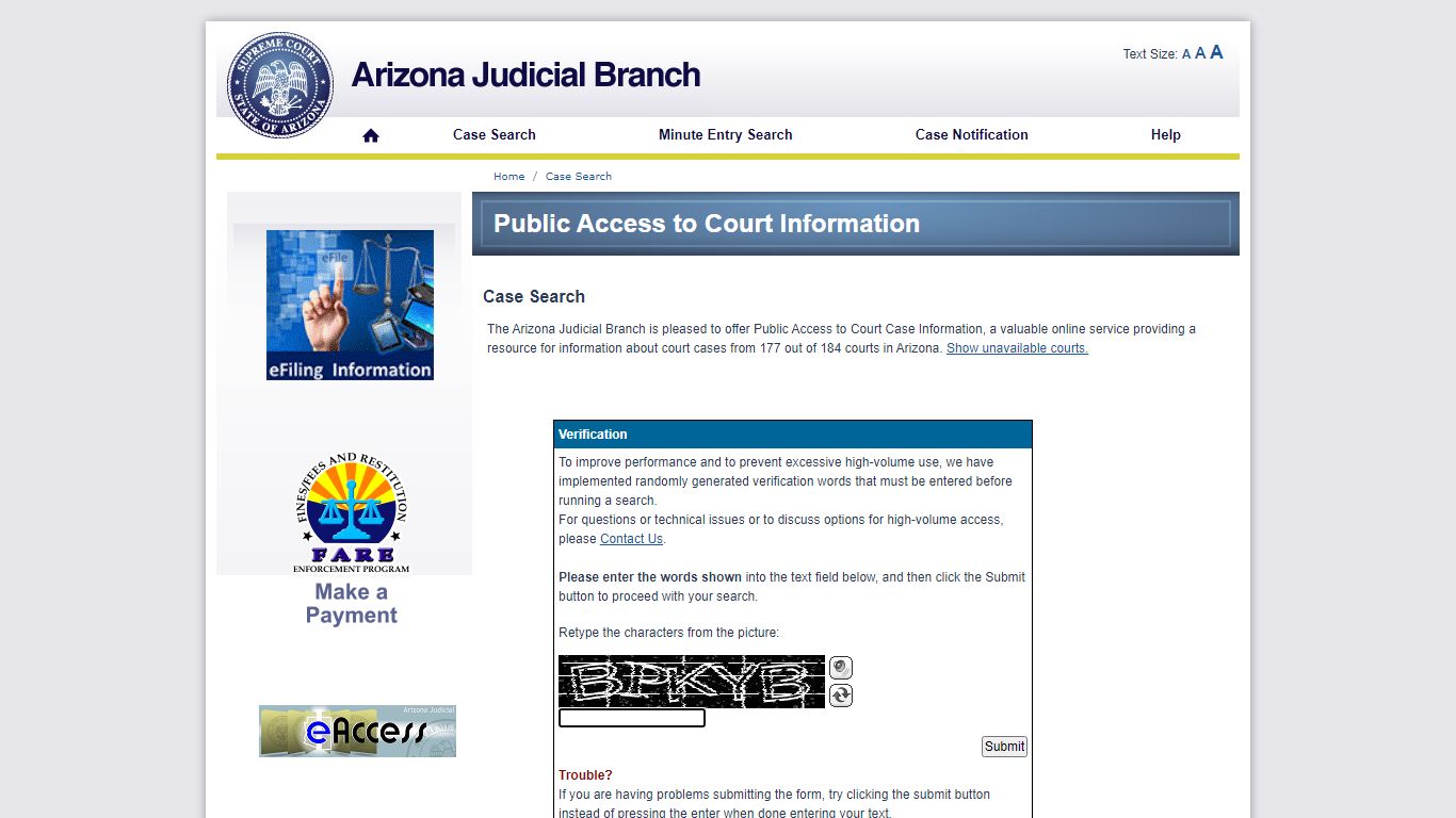 Public Access Case Lookup